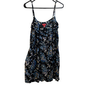 ELLE Floral Print Casual Summer Dress Spaghetti Strap Multi Color Ruffled Neck L